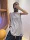 Autumn loose cotton medium -long long -sleeved white sleeveless T -shirt women large size round neck black and white striped vest vest