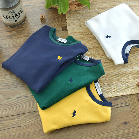 
Children's thick-haired pure cotton solid color round neck underwear base shirt T-shirt boy's long-sleeved warm autumn top