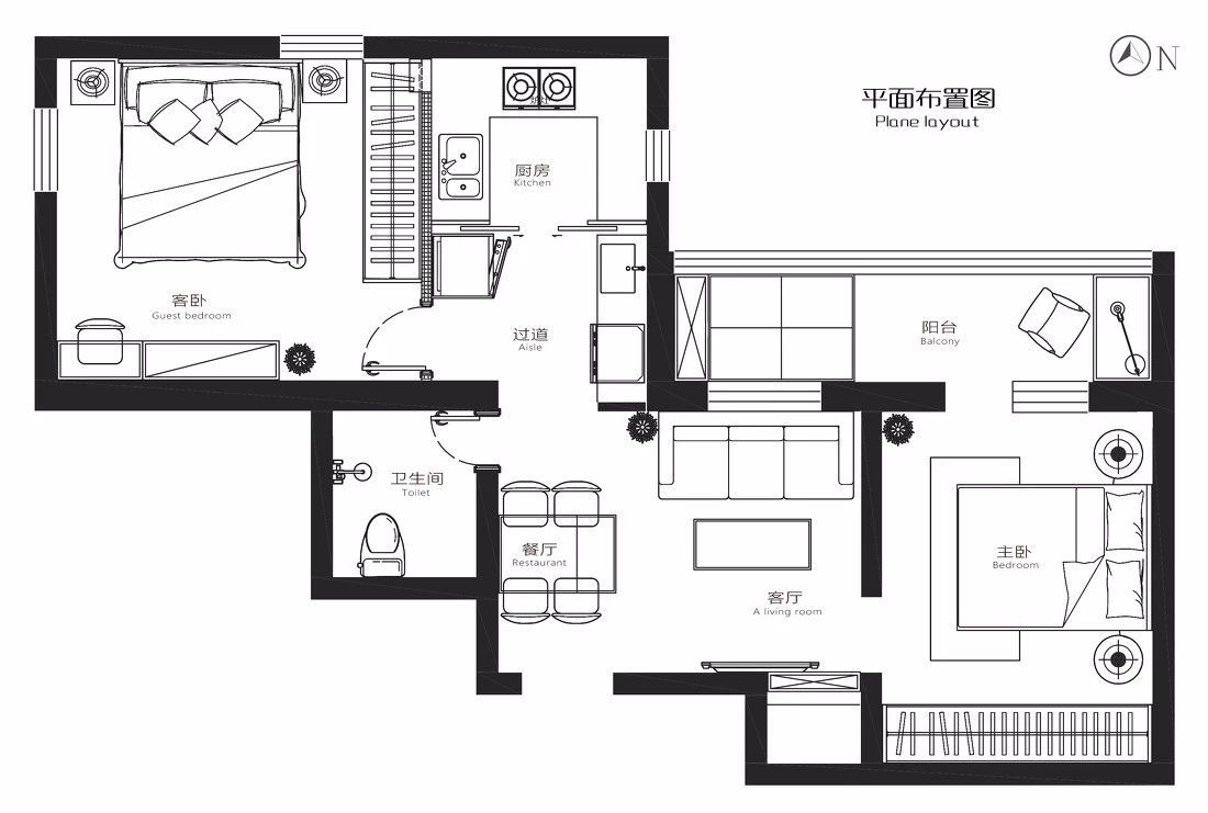 这是一套65个平方的小户型二居室案例,整体为混搭风格,把各种屋主喜欢