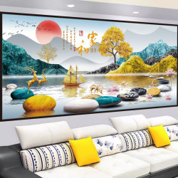 Living Room Decorative Painting 3D Stereo Wall Stickers Self-Adhesive Sofa Background Wall Simple Light Luxury Atmospheric Landscape Mural Stickers