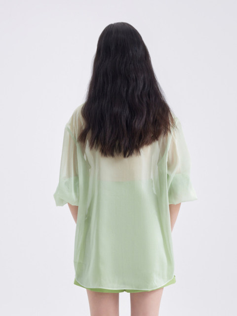 OBEG Ou Biqian Little Litto -collar Calmers Striped Shirt Female Summer Air Conditioning Room Thin Shirts 10462095
