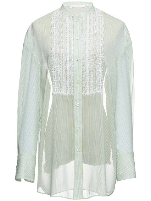 OBEG Ou Biqian Little Litto -collar Calmers Striped Shirt Female Summer Air Conditioning Room Thin Shirts 10462095
