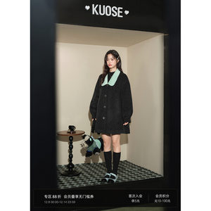 
Wide black and gray retro mid-length woolen coat for women 2025 autumn and winter new style loose woolen coat