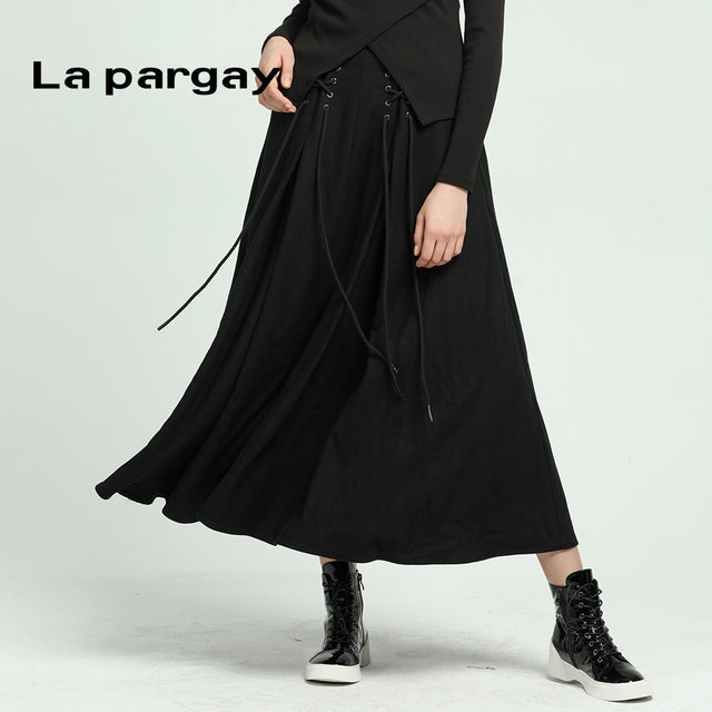 Lapargay Napaja 2023 new women's autumn and winter black mid-length printed skirt A-line skirt