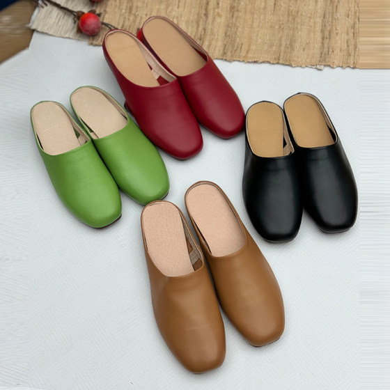 
Handmade genuine leather retro mom slippers Baotou summer sandals 2025 new middle-aged and elderly women's toe layer cowhide shoes