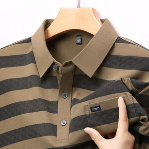 
Paul authentic men's long-sleeved T-shirt in spring and autumn striped polo shirt dad's spring clothes T-shirt without ironing