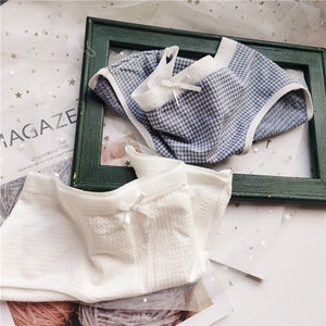 [80-105] Simple lattice#[[[low-waist cotton navy wind low waist girl underwear
