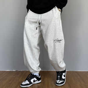 Spring and Autumn American casual and handsome embroidered gray knitted hoodies for men loose drawstrings versatile sports tying pants