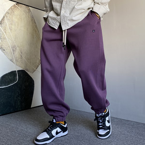 
Spring and Autumn American casual and handsome high-end purple knitted hoodies for men loose drawstrings versatile sports tying pants