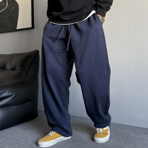 
Spring and Autumn American casual and handsome heavy sports trousers for men, straight loose drawstring, versatile wide-leg pants pure cotton