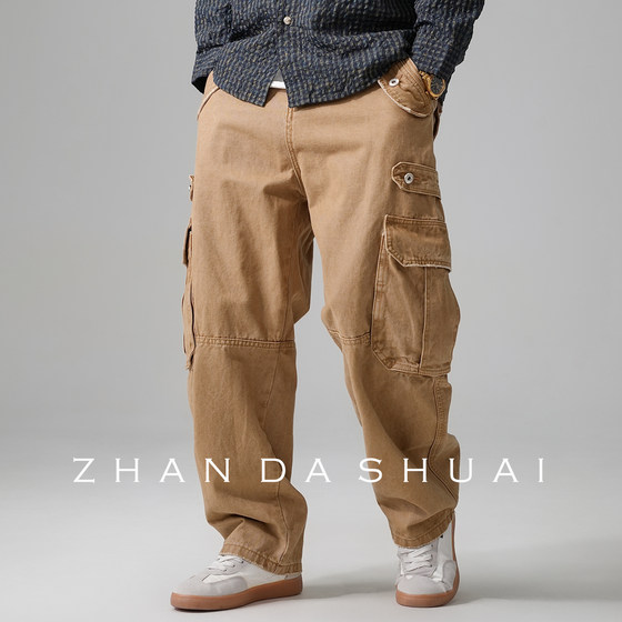 
Zhan Dashuai American handsome heavyweight large pocket overalls men's straight loose and versatile pure cotton tapered long pants