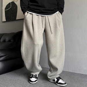 
Autumn and winter American casual handsome high-end velvet gray sweatpants men's loose drawstring versatile sports wide-leg pants