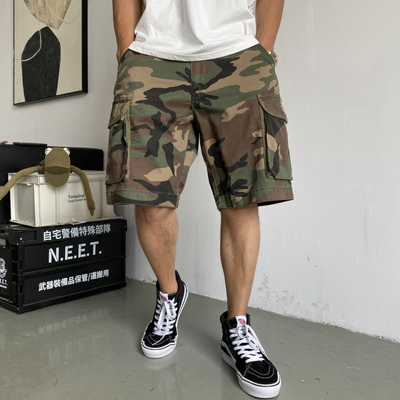 
Summer American casual and handsome heavy-duty washing camouflage work shorts men's loose trendy brand high street 55-point pants