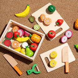 Wooden Pretend Play Fruit and Vegetable Cutting Toy with Magnetic Wooden Box for Children's Early Education and Pretend Play Kitchen Building Blocks