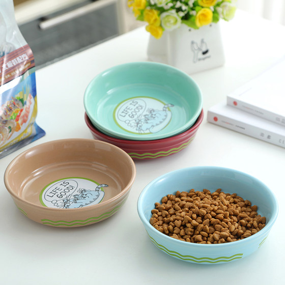 Cat bowl ceramic cute pet bowl cat food bowl cat food feeding porcelain round multi-color cat water basin life tableware