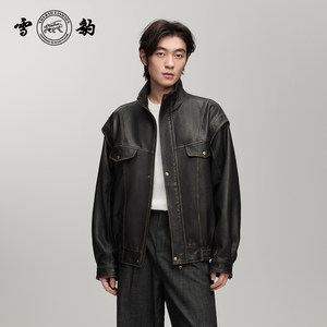 
Snow Leopard Unisex Sheepskin Genuine Leather Jacket Retro Fashion Multi-Pocket Down Liner Leather Jacket