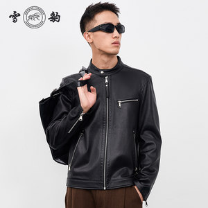 
Snow Leopard men's genuine leather top layer sheepskin retro motorcycle trend fashion business casual stand collar short leather jacket