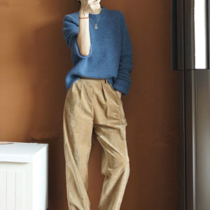 CHAO 嗲 嗲 嗲! Temperament burst denim blue! Cashmere sweater female pure cashmere sweater female thick round neck
