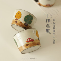 Jingdezhen Handmade Healing Mug with Car and Pig Design, Coffee Latte Latte Art Cup, High-End Exquisite and Beautiful