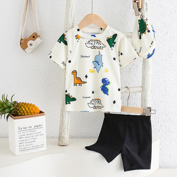 
Triceratops Stegosaurus Children's Dinosaur Swimsuit Short Sleeve Shorts Split Sun Protection Men and Girls Comfortable Summer Swimsuits