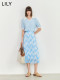 LILY summer new women's clothing, romantic retro print design, elegant high-waisted A-line slim skirt