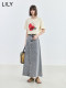 LILY summer new retro washing denim A-shaped simple skirt mid-length
