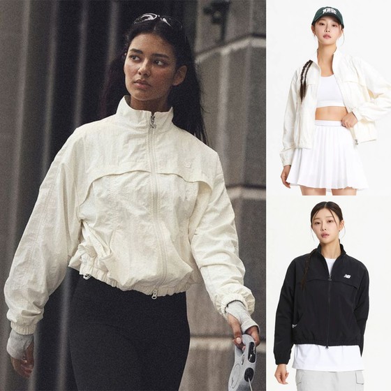 NEW BALANCE/NB women's spring and autumn short casual stand collar sun protection windproof woven double jacket windbreaker jacket

