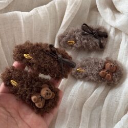 Autumn and Winter New Style Lamb Wool Coffee-Colored Bear Bow Hair Clip Bangs Clip Fringe Clip Internet Celebrity Cute Side Clip