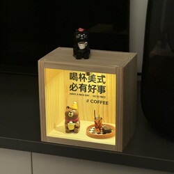 Coffee Light Box Kitten Figurine Coffee Shop Decoration Cafe Atmosphere Props Wooden Coffee Ornament