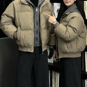 
American PU leather fake two-piece hooded cotton jacket for men and women in winter, thickened, warm and loose, couple style trendy cotton jacket