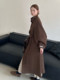 Korean Dongdaemun autumn and winter new high-end Australian wool Hepburn style belt slimming stand collar long double-sided cashmere coat