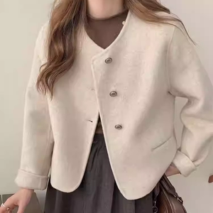 
2026 Xiaoxiangfeng Double-sided Cashmere Coat Women's Short Style Korean Style Round Neck Woolen Coat Versatile New Style