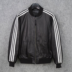 Three bars Beckham Same Sample Skin Layer Cowp leather leather clothes Male slimming and thin fashion baseball uniform