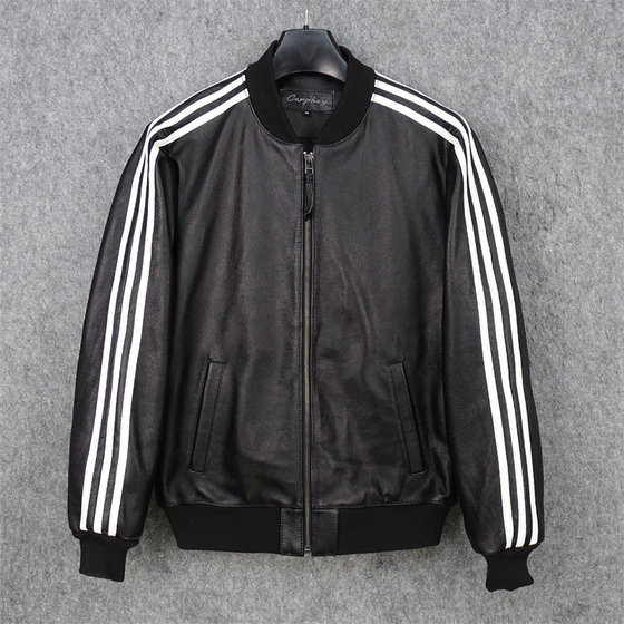 Three bars Beckham Same Sample Skin Layer Cowp leather leather clothes Male slimming and thin fashion baseball uniform