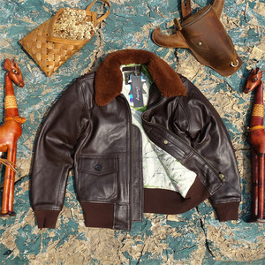 
Treatment of mutton smell! American version G1 detachable fur collar flight suit sturdy semi-vegetable tanned small goat leather genuine leather jacket for men