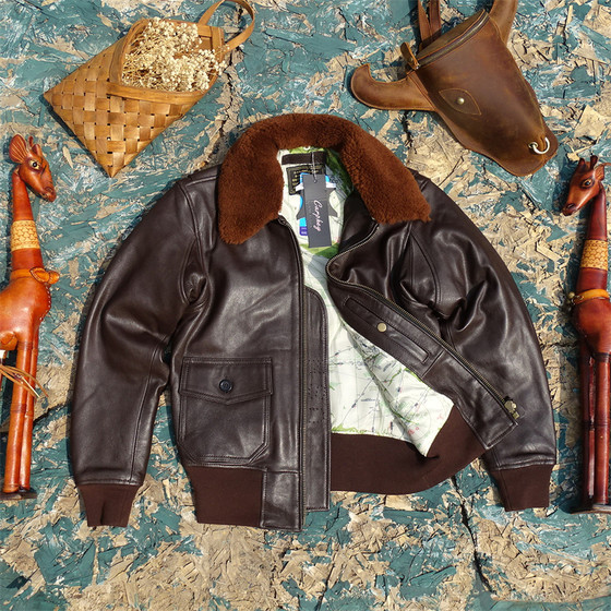 
Treatment of mutton smell! American version G1 detachable fur collar flight suit sturdy semi-vegetable tanned small goat leather genuine leather jacket for men