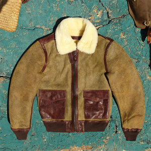 
Original ecological distressed sheepskin one-piece genuine leather jacket for men American retro winter warm A2 Air Force flight suit