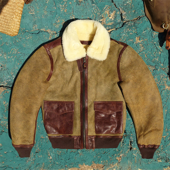 
Original ecological distressed sheepskin one-piece genuine leather jacket for men American retro winter warm A2 Air Force flight suit
