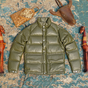 
Kimura style big bread down jacket! Dark green glossy first layer sheepskin genuine leather jacket for men with thickened white duck down
