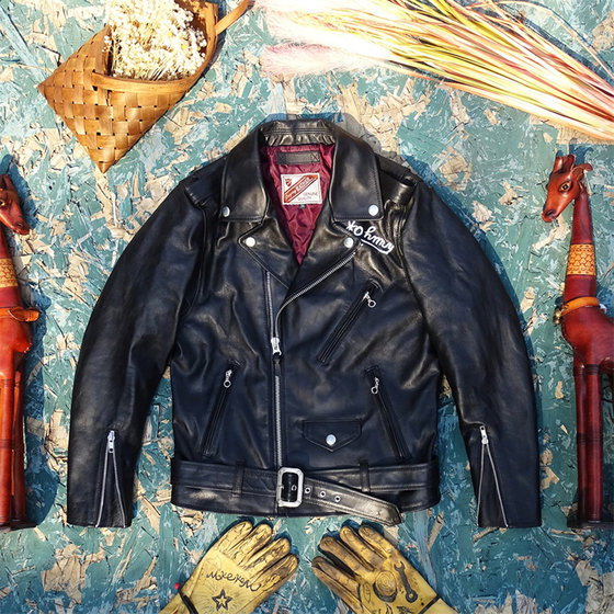 Marlon Brando 613 cable-stayed belt motorcycle model Indian vegetable tanned goat leather genuine leather jacket men's cotton
