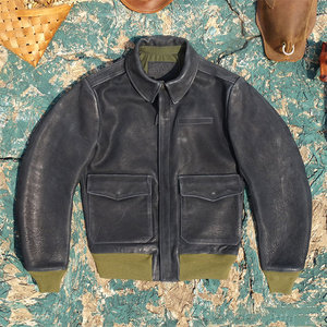 Eastman Escape A2 Flight Suit Gray Blue Stone Milled Old Cowhide Genuine Leather Clothes Men's Short Leather Jacket