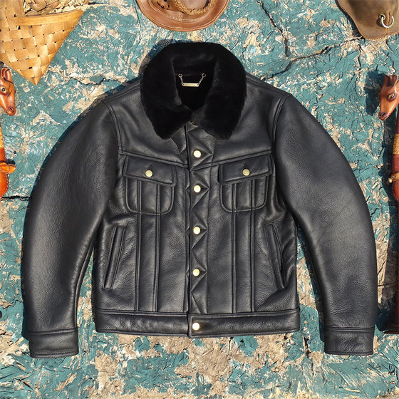 
Soft slim lambskin all-in-one leather jacket for men, short, slim, storm rider denim, warm and cold-proof