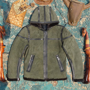 Exported 3631 knives! Dark green Türkiye imported original ecological sheepskin fur integrated genuine leather jacket for men