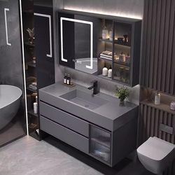 Italian Light Luxury Style Rock Integrated Basin Solid Wood Smart Combination Bathroom Cabinet Toilet Washbasin Face Washing Dressing Table