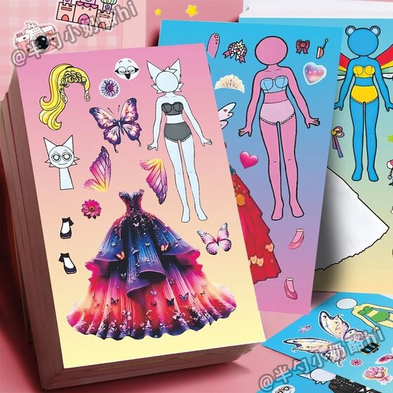 
8 pieces of rhythm box sprunki dress-up stickers new girl princess dress creative puzzle game collage stickers