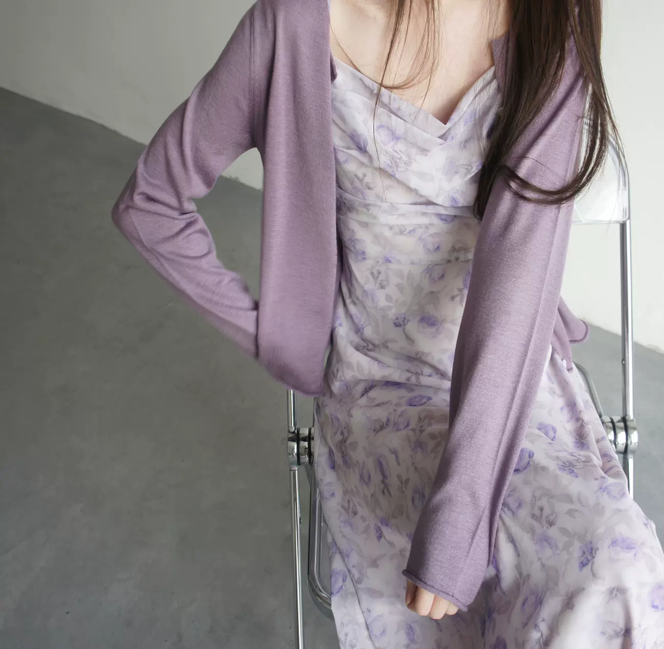 Jojoz 淡淡紫小花印花吊带收腰过膝连衣裙温柔了春夏a