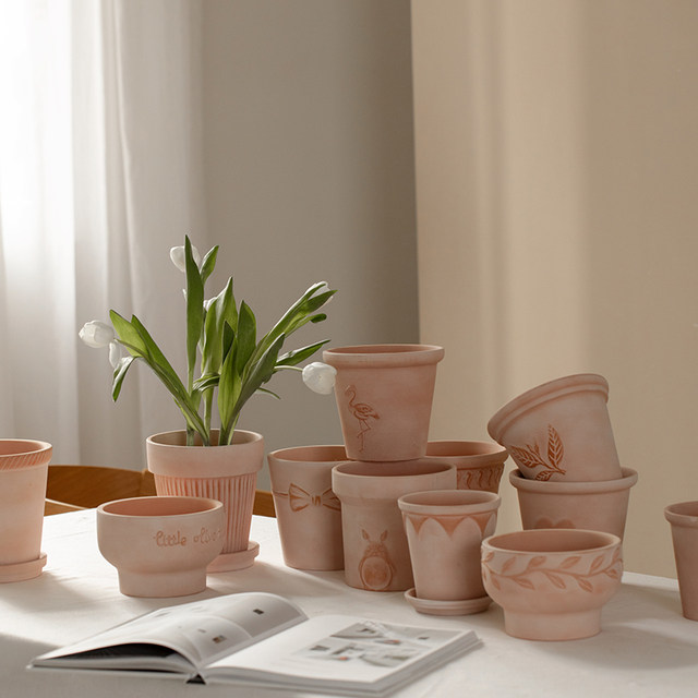 Retro handmade breathable plain-fired simple coarse pottery pots with succulent Internet celebrity green plants colorful leaf taro pots creative red pottery flower pots