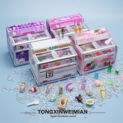 Children's Mini Supermarket Freezer Horizontal Refrigerator Miniature Model Ice Cream Pretend Play Tabletop Ornament Toy