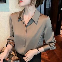 High-End, Stylish Satin Shirt, High-Quality Spring and Autumn New Base Shirt, Versatile Design, Long-Sleeved Professional Shirt