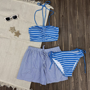 
Summer internet celebrity style blue striped bikini white sexy hot girl slim on the beach vacation split swimsuit women